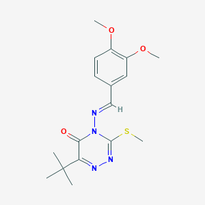 molecular formula C17H22N4O3S B5511231 6-tert-butyl-4-{[(E)-(3,4-dimethoxyphenyl)methylidene]amino}-3-(methylsulfanyl)-1,2,4-triazin-5(4H)-one 