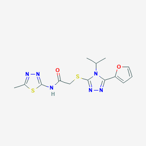 molecular formula C14H16N6O2S2 B5511313 2-{[5-(furan-2-yl)-4-(propan-2-yl)-4H-1,2,4-triazol-3-yl]sulfanyl}-N-(5-methyl-1,3,4-thiadiazol-2-yl)acetamide 