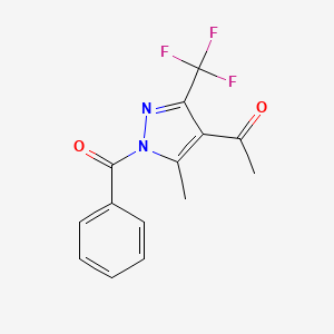 molecular formula C14H11F3N2O2 B5511605 1-[1-BENZOYL-5-METHYL-3-(TRIFLUOROMETHYL)-1H-PYRAZOL-4-YL]ETHAN-1-ONE 