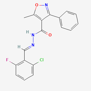molecular formula C18H13ClFN3O2 B5511694 N-[(E)-(2-chloro-6-fluorophenyl)methylideneamino]-5-methyl-3-phenyl-1,2-oxazole-4-carboxamide 
