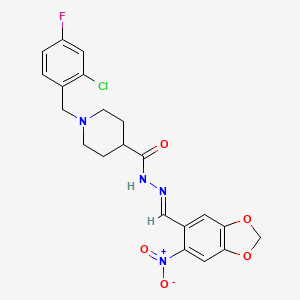 molecular formula C21H20ClFN4O5 B5511725 1-(2-chloro-4-fluorobenzyl)-N'-[(E)-(6-nitro-1,3-benzodioxol-5-yl)methylidene]piperidine-4-carbohydrazide 