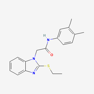 molecular formula C19H21N3OS B5511742 N-(3,4-Dimethylphenyl)-2-[2-(ethylsulfanyl)-1H-1,3-benzodiazol-1-YL]acetamide 