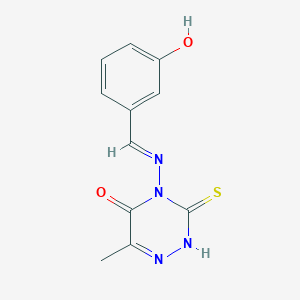 molecular formula C11H10N4O2S B5511986 4-[(E)-[(3-HYDROXYPHENYL)METHYLIDENE]AMINO]-6-METHYL-3-SULFANYLIDENE-2,3,4,5-TETRAHYDRO-1,2,4-TRIAZIN-5-ONE 