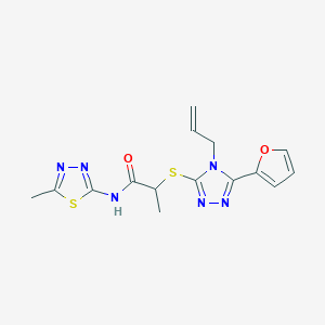 molecular formula C15H16N6O2S2 B5512084 2-{[5-(furan-2-yl)-4-(prop-2-en-1-yl)-4H-1,2,4-triazol-3-yl]sulfanyl}-N-(5-methyl-1,3,4-thiadiazol-2-yl)propanamide 