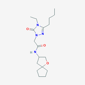 molecular formula C18H30N4O3 B5512088 2-(3-butyl-4-ethyl-5-oxo-4,5-dihydro-1H-1,2,4-triazol-1-yl)-N-1-oxaspiro[4.4]non-3-ylacetamide 