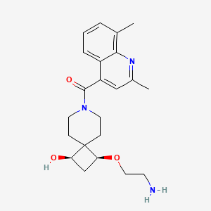 molecular formula C22H29N3O3 B5512090 [(1R,3S)-3-(2-aminoethoxy)-1-hydroxy-7-azaspiro[3.5]nonan-7-yl]-(2,8-dimethylquinolin-4-yl)methanone 