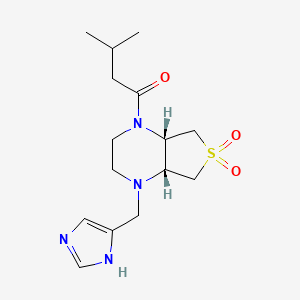 molecular formula C15H24N4O3S B5512382 1-[(4aS,7aR)-1-(1H-imidazol-5-ylmethyl)-6,6-dioxo-2,3,4a,5,7,7a-hexahydrothieno[3,4-b]pyrazin-4-yl]-3-methylbutan-1-one 