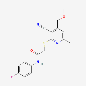 molecular formula C17H16FN3O2S B5512428 2-{[3-cyano-4-(methoxymethyl)-6-methylpyridin-2-yl]sulfanyl}-N-(4-fluorophenyl)acetamide 