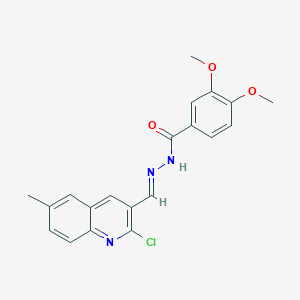 molecular formula C20H18ClN3O3 B5512759 N'-[(E)-(2-Chloro-6-methylquinolin-3-YL)methylidene]-3,4-dimethoxybenzohydrazide 