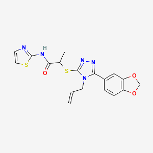 molecular formula C18H17N5O3S2 B5513104 2-{[5-(1,3-benzodioxol-5-yl)-4-(prop-2-en-1-yl)-4H-1,2,4-triazol-3-yl]sulfanyl}-N-(1,3-thiazol-2-yl)propanamide 