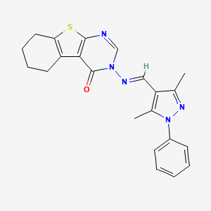 molecular formula C22H21N5OS B5513123 3-{[(3,5-dimethyl-1-phenyl-1H-pyrazol-4-yl)methylene]amino}-5,6,7,8-tetrahydro[1]benzothieno[2,3-d]pyrimidin-4(3H)-one 