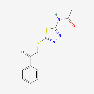 molecular formula C12H11N3O2S2 B5513197 N~1~-{5-[(2-Oxo-2-phenylethyl)sulfanyl]-1,3,4-thiadiazol-2-YL}acetamide 