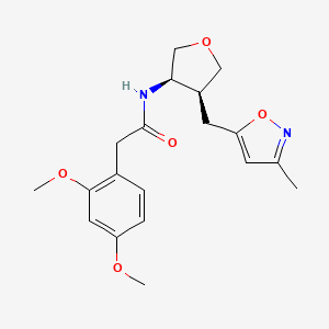 molecular formula C19H24N2O5 B5513341 2-(2,4-dimethoxyphenyl)-N-{(3R*,4S*)-4-[(3-methylisoxazol-5-yl)methyl]tetrahydrofuran-3-yl}acetamide 