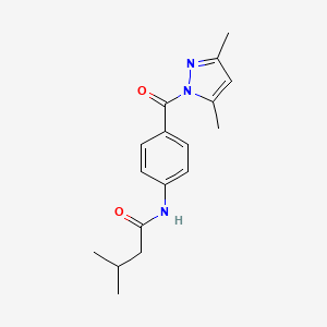 molecular formula C17H21N3O2 B5516115 N-{4-[(3,5-dimethyl-1H-pyrazol-1-yl)carbonyl]phenyl}-3-methylbutanamide 