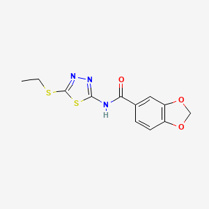 molecular formula C12H11N3O3S2 B5516249 N-[5-(ethylsulfanyl)-1,3,4-thiadiazol-2-yl]-1,3-benzodioxole-5-carboxamide 