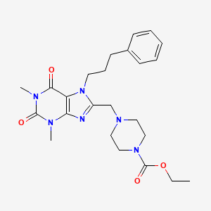 molecular formula C24H32N6O4 B5516273 ethyl 4-{[1,3-dimethyl-2,6-dioxo-7-(3-phenylpropyl)-2,3,6,7-tetrahydro-1H-purin-8-yl]methyl}piperazine-1-carboxylate 