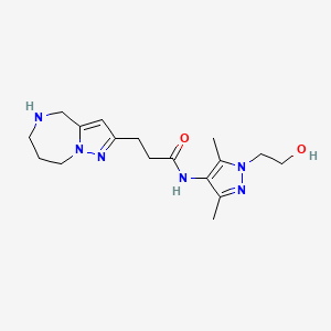 molecular formula C17H26N6O2 B5516304 N-[1-(2-hydroxyethyl)-3,5-dimethyl-1H-pyrazol-4-yl]-3-(5,6,7,8-tetrahydro-4H-pyrazolo[1,5-a][1,4]diazepin-2-yl)propanamide hydrochloride 