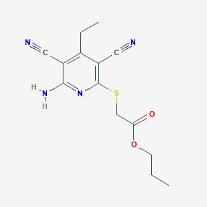 molecular formula C14H16N4O2S B5516436 propyl [(6-amino-3,5-dicyano-4-ethyl-2-pyridinyl)thio]acetate 