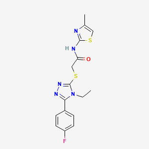 molecular formula C16H16FN5OS2 B5516484 2-{[4-ethyl-5-(4-fluorophenyl)-4H-1,2,4-triazol-3-yl]sulfanyl}-N-(4-methyl-1,3-thiazol-2-yl)acetamide 