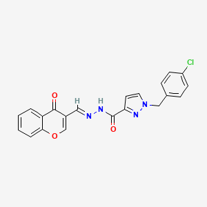 molecular formula C21H15ClN4O3 B5516726 1-[(4-chlorophenyl)methyl]-N-[(E)-(4-oxochromen-3-yl)methylideneamino]pyrazole-3-carboxamide 