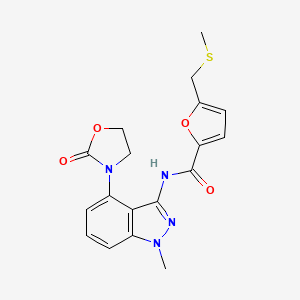 molecular formula C18H18N4O4S B5516788 N-[1-methyl-4-(2-oxo-1,3-oxazolidin-3-yl)-1H-indazol-3-yl]-5-[(methylthio)methyl]-2-furamide 