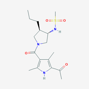 molecular formula C17H27N3O4S B5516837 N-{(3S*,4R*)-1-[(5-acetyl-2,4-dimethyl-1H-pyrrol-3-yl)carbonyl]-4-propyl-3-pyrrolidinyl}methanesulfonamide 