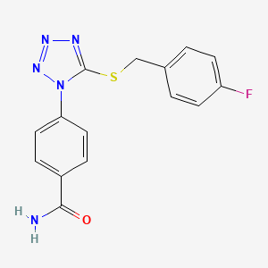 molecular formula C15H12FN5OS B5516842 4-(5-{[(4-FLUOROPHENYL)METHYL]SULFANYL}-1H-1,2,3,4-TETRAZOL-1-YL)BENZAMIDE 