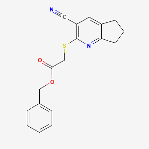 molecular formula C18H16N2O2S B5516879 BENZYL 2-({3-CYANO-5H,6H,7H-CYCLOPENTA[B]PYRIDIN-2-YL}SULFANYL)ACETATE 