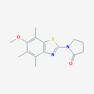 molecular formula C15H18N2O2S B055169 2-Pyrrolidinone, 1-(6-methoxy-4,5,7-trimethyl-2-benzothiazolyl)- CAS No. 120165-64-2