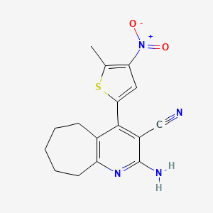 molecular formula C16H16N4O2S B5517010 2-Amino-4-(5-methyl-4-nitrothiophen-2-YL)-5H,6H,7H,8H,9H-cyclohepta[B]pyridine-3-carbonitrile 