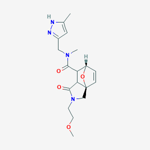 molecular formula C18H24N4O4 B5517260 (1R,7S)-3-(2-methoxyethyl)-N-methyl-N-[(5-methyl-1H-pyrazol-3-yl)methyl]-4-oxo-10-oxa-3-azatricyclo[5.2.1.01,5]dec-8-ene-6-carboxamide 