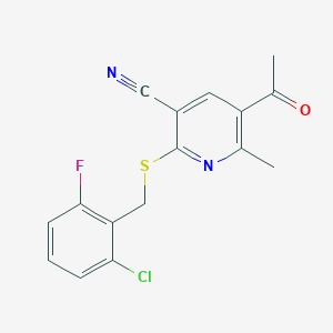 molecular formula C16H12ClFN2OS B5517703 5-ACETYL-2-{[(2-CHLORO-6-FLUOROPHENYL)METHYL]SULFANYL}-6-METHYLPYRIDINE-3-CARBONITRILE 