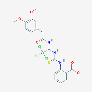 molecular formula C21H22Cl3N3O5S B5517960 Methyl 2-[[2,2,2-trichloro-1-[[2-(3,4-dimethoxyphenyl)acetyl]amino]ethyl]carbamothioylamino]benzoate 