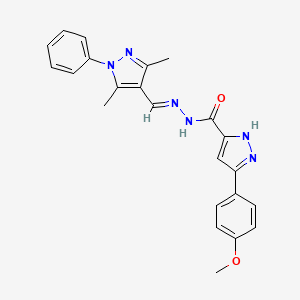 molecular formula C23H22N6O2 B5517967 N'-[(E)-(3,5-dimethyl-1-phenyl-1H-pyrazol-4-yl)methylidene]-3-(4-methoxyphenyl)-1H-pyrazole-5-carbohydrazide 