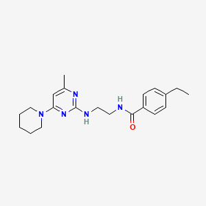 molecular formula C21H29N5O B5518212 4-ethyl-N-(2-{[4-methyl-6-(1-piperidinyl)-2-pyrimidinyl]amino}ethyl)benzamide 