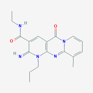 molecular formula C18H21N5O2 B5518312 N-ethyl-6-imino-11-methyl-2-oxo-7-propyl-1,7,9-triazatricyclo[8.4.0.03,8]tetradeca-3(8),4,9,11,13-pentaene-5-carboxamide 
