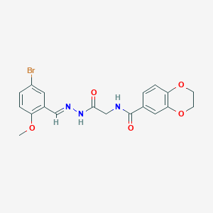 molecular formula C19H18BrN3O5 B5518716 N-({N'-[(E)-(5-BROMO-2-METHOXYPHENYL)METHYLIDENE]HYDRAZINECARBONYL}METHYL)-2,3-DIHYDRO-1,4-BENZODIOXINE-6-CARBOXAMIDE 