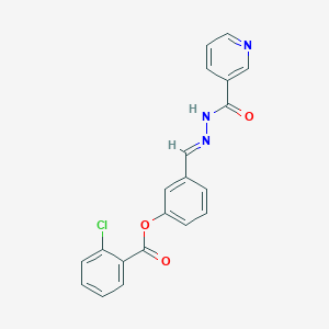 molecular formula C20H14ClN3O3 B5518856 3-[(E)-{[(PYRIDIN-3-YL)FORMAMIDO]IMINO}METHYL]PHENYL 2-CHLOROBENZOATE 