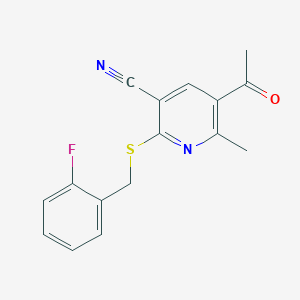 molecular formula C16H13FN2OS B5519282 5-ACETYL-2-{[(2-FLUOROPHENYL)METHYL]SULFANYL}-6-METHYLPYRIDINE-3-CARBONITRILE 