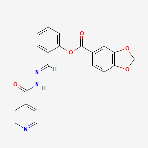 molecular formula C21H15N3O5 B5519392 2-{(E)-[2-(pyridin-4-ylcarbonyl)hydrazinylidene]methyl}phenyl 1,3-benzodioxole-5-carboxylate 
