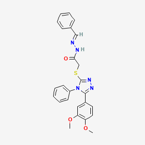 molecular formula C25H23N5O3S B5519418 2-{[5-(3,4-dimethoxyphenyl)-4-phenyl-4H-1,2,4-triazol-3-yl]sulfanyl}-N'-[(E)-phenylmethylidene]acetohydrazide 