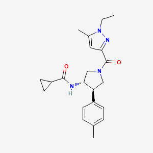 molecular formula C22H28N4O2 B5519895 N-[(3S,4R)-1-(1-ethyl-5-methylpyrazole-3-carbonyl)-4-(4-methylphenyl)pyrrolidin-3-yl]cyclopropanecarboxamide 
