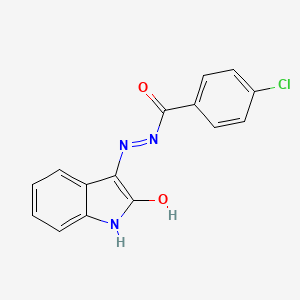 molecular formula C15H10ClN3O2 B5520692 4-chloro-N'-[(3Z)-2-oxo-1,2-dihydro-3H-indol-3-ylidene]benzohydrazide 