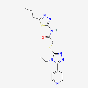 molecular formula C16H19N7OS2 B5520717 2-{[4-ethyl-5-(pyridin-4-yl)-4H-1,2,4-triazol-3-yl]sulfanyl}-N-(5-propyl-1,3,4-thiadiazol-2-yl)acetamide 