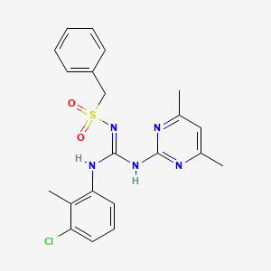 molecular formula C21H22ClN5O2S B5520848 N-{[(3-chloro-2-methylphenyl)amino][(4,6-dimethyl-2-pyrimidinyl)amino]methylene}-1-phenylmethanesulfonamide 