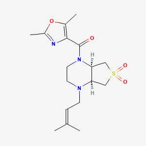 molecular formula C17H25N3O4S B5520983 [(4aR,7aS)-1-(3-methylbut-2-enyl)-6,6-dioxo-2,3,4a,5,7,7a-hexahydrothieno[3,4-b]pyrazin-4-yl]-(2,5-dimethyl-1,3-oxazol-4-yl)methanone 