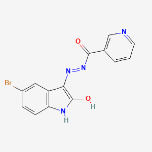 molecular formula C14H9BrN4O2 B5521037 Nicotinic acid (5-bromo-2-oxo-1,2-dihydro-indol-3-ylidene)-hydrazide 