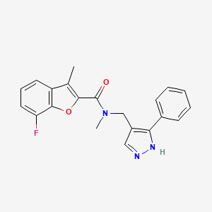 molecular formula C21H18FN3O2 B5521617 7-fluoro-N,3-dimethyl-N-[(5-phenyl-1H-pyrazol-4-yl)methyl]-1-benzofuran-2-carboxamide 