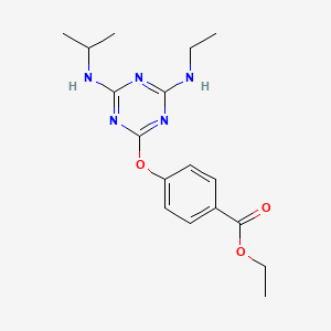 molecular formula C17H23N5O3 B5521669 ETHYL 4-{[4-(ETHYLAMINO)-6-[(PROPAN-2-YL)AMINO]-1,3,5-TRIAZIN-2-YL]OXY}BENZOATE 