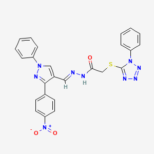 molecular formula C25H19N9O3S B5521808 N-[(E)-[3-(4-nitrophenyl)-1-phenylpyrazol-4-yl]methylideneamino]-2-(1-phenyltetrazol-5-yl)sulfanylacetamide 